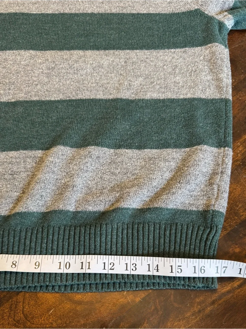 J. CREW Men’s Forest Green Gray Rugby Stripe Wool Blend Y2K Preppy Sweater Sz M